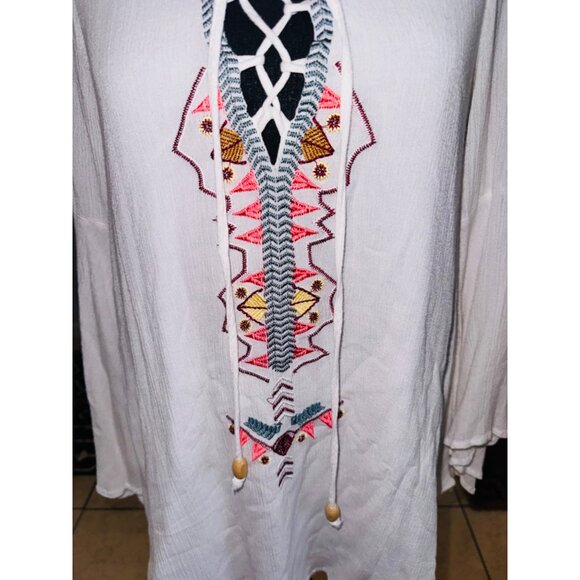 Lulus My Bell-Loved Ivory Embroidered Shift Tunic Top Peasant S Boho Cottage Cor - Picture 10 of 15